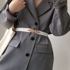 2/$30 White Elastic PU Leather Stretch Belt Gold Leaves Buckle For Coats Dresses